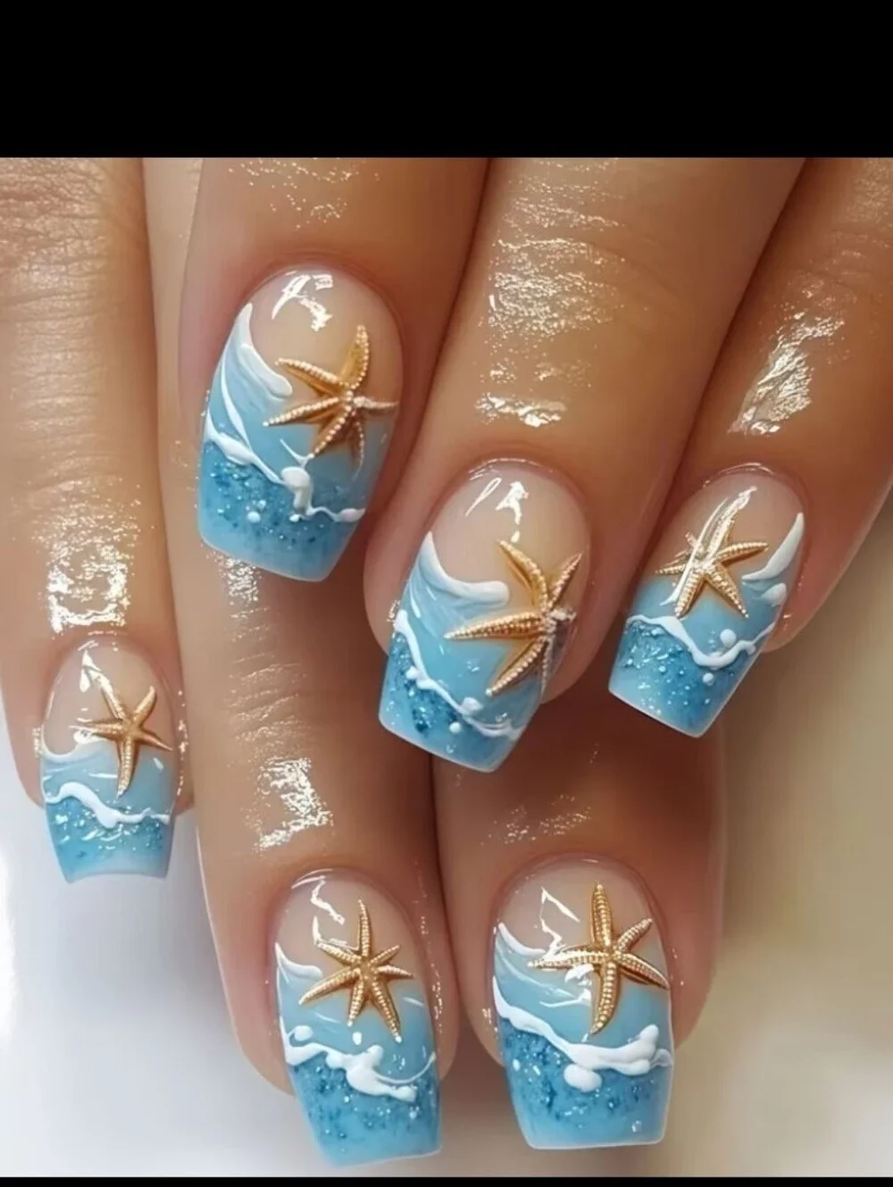 🔥3/$21 Seaside Blue Starfish Press On Nail Set